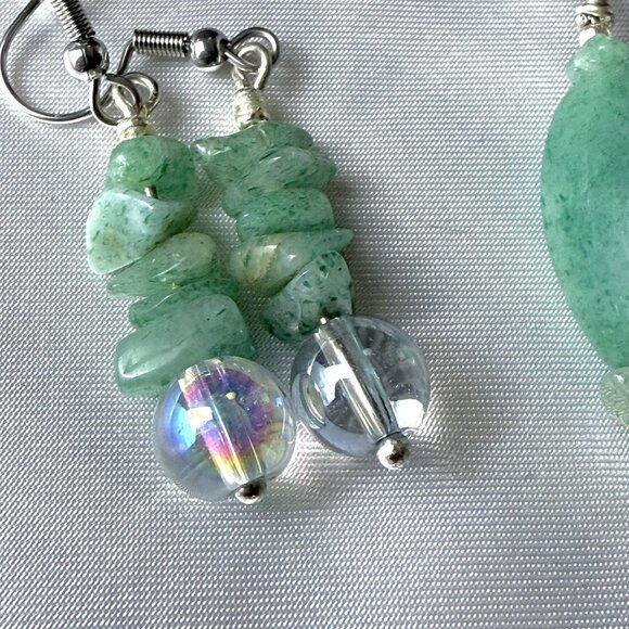 Aventurine Dangle Hook Earrings Natural Stones Boho - Picture 7 of 8